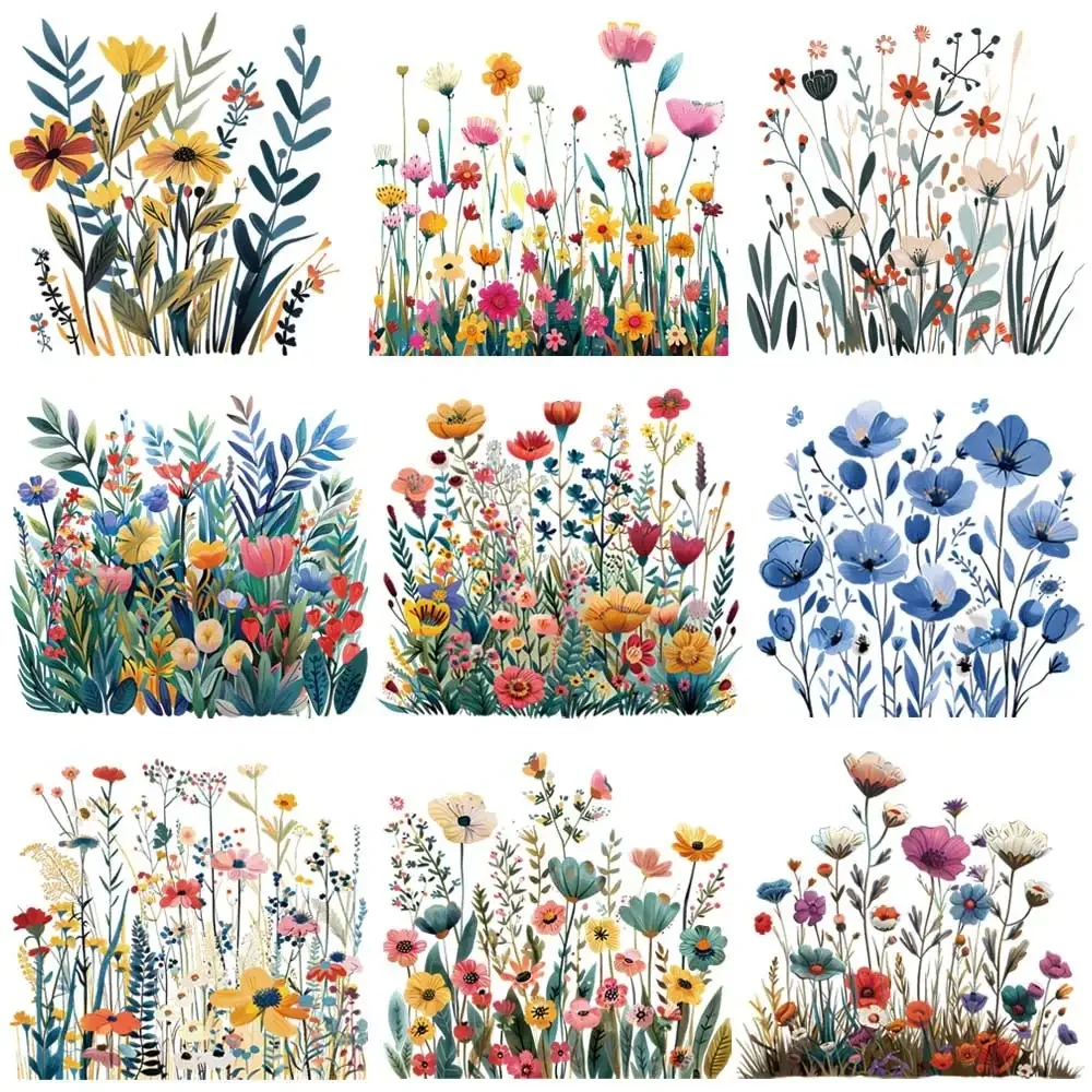 Beau transfert de chaleur d'herbe pour vêtements, T-shirts lavables de niveau A, autocollants thermiques à repasser, patchs floraux à la mode, appliqués, DIY bricolage