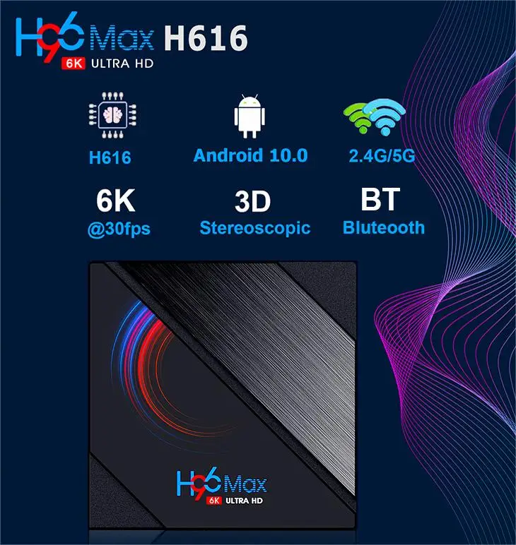 Support 6K ULTRA HD h96 Max Android 10 tv box 4gb RAM Allwinner H616 HDR 4k smart android box