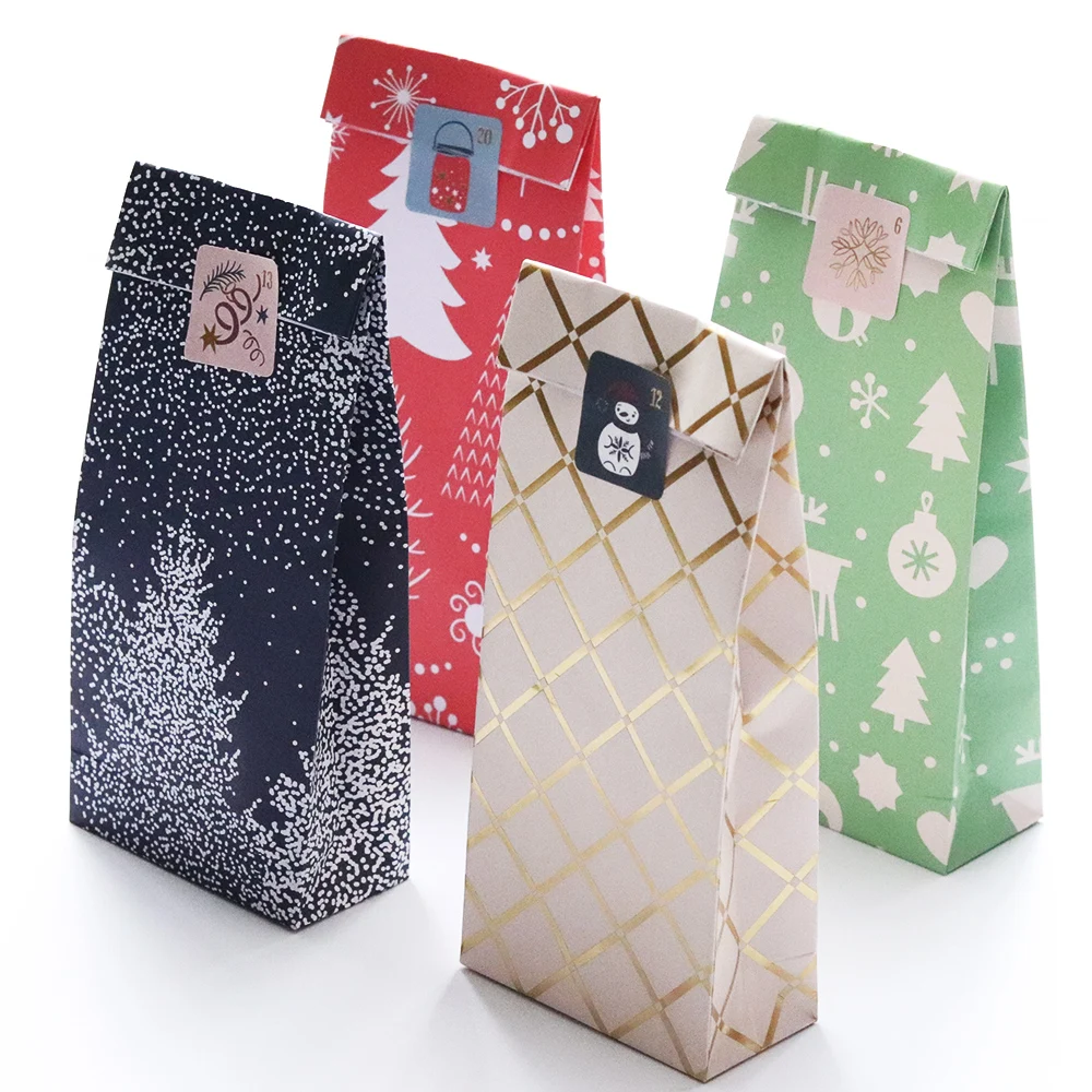Sacs cadeaux en papier décoratifs vintage Creative Path, 24 pièces, calendrier de l'avent de Noël à remplir soi-même, sacs en papier vides pour enfants