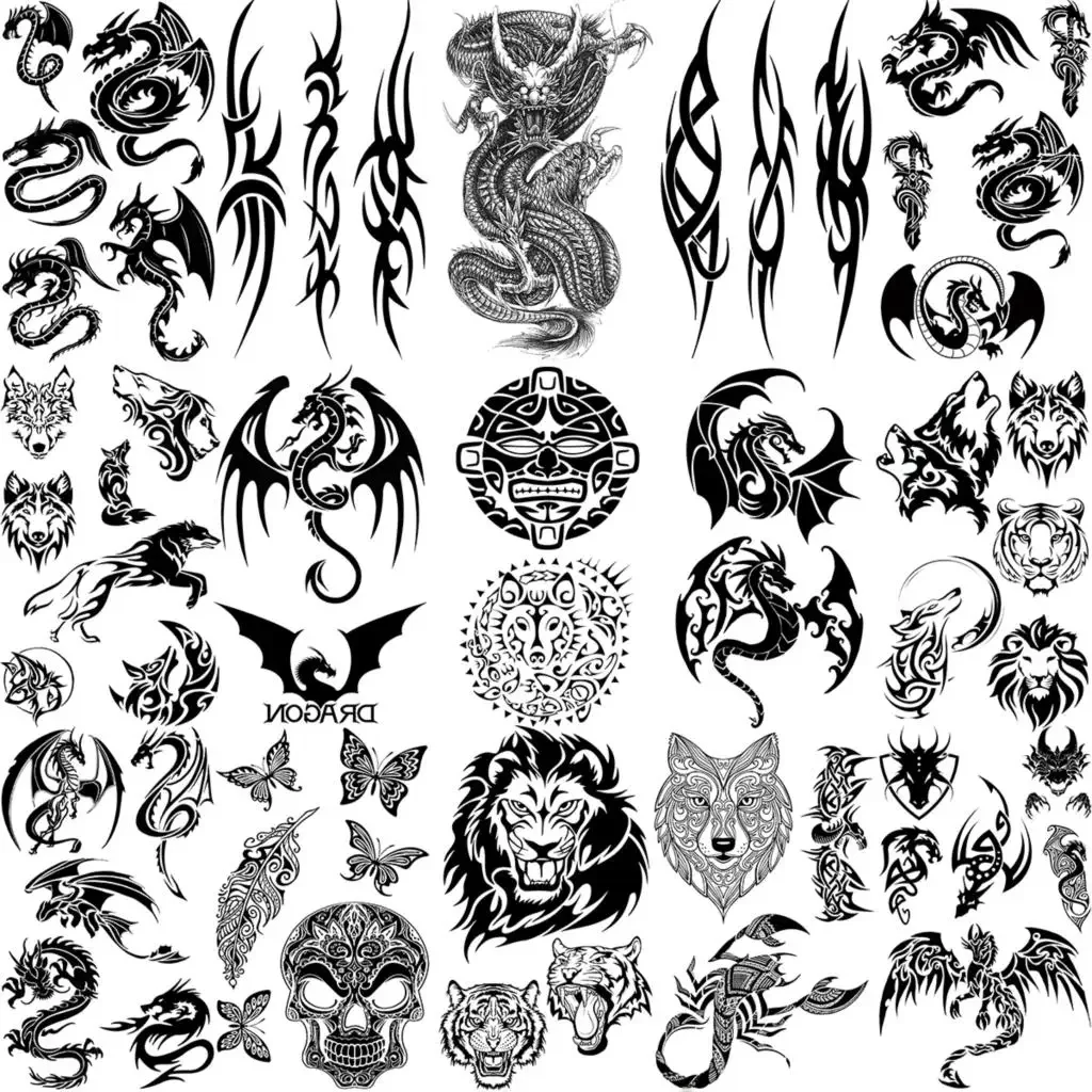Épines réalistes Dragon loup Tatoos tatouages temporaires pour adultes hommes enfants Lion tigre crâne faux tatouage cou bras mains petit Tatoo