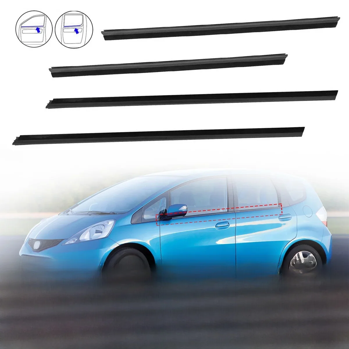 4 szt. Szyb samochodowych z gumową listwą przeciwdeszczową do Honda Fit/Jazz 2009-2014 wodoodporne taśma uszczelniająca ciśnieniowe akcesoria samochodowe — zdjęcie 2