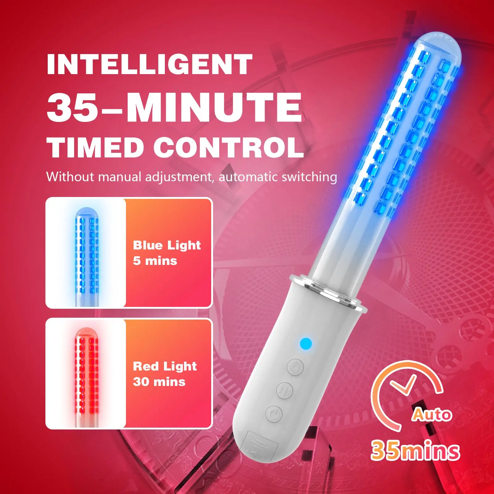 KTS Women Intimate Care Light Therapy Wand 630nm Red Light 465nm Blue Light 136 LEDs USB Rechargeable Feminine Hygiene Device 3 Vibration Levels Auto Light Switching Portable Cordless Personal Wellness Comfort Care for Home Travel