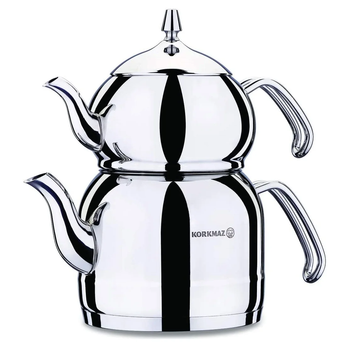 Korkmaz Efendi Teapot 3.5 Liters / 118 US Fluid Ounces 18/10 Stainless Steel Stylish Turkish Tea Brewing Set