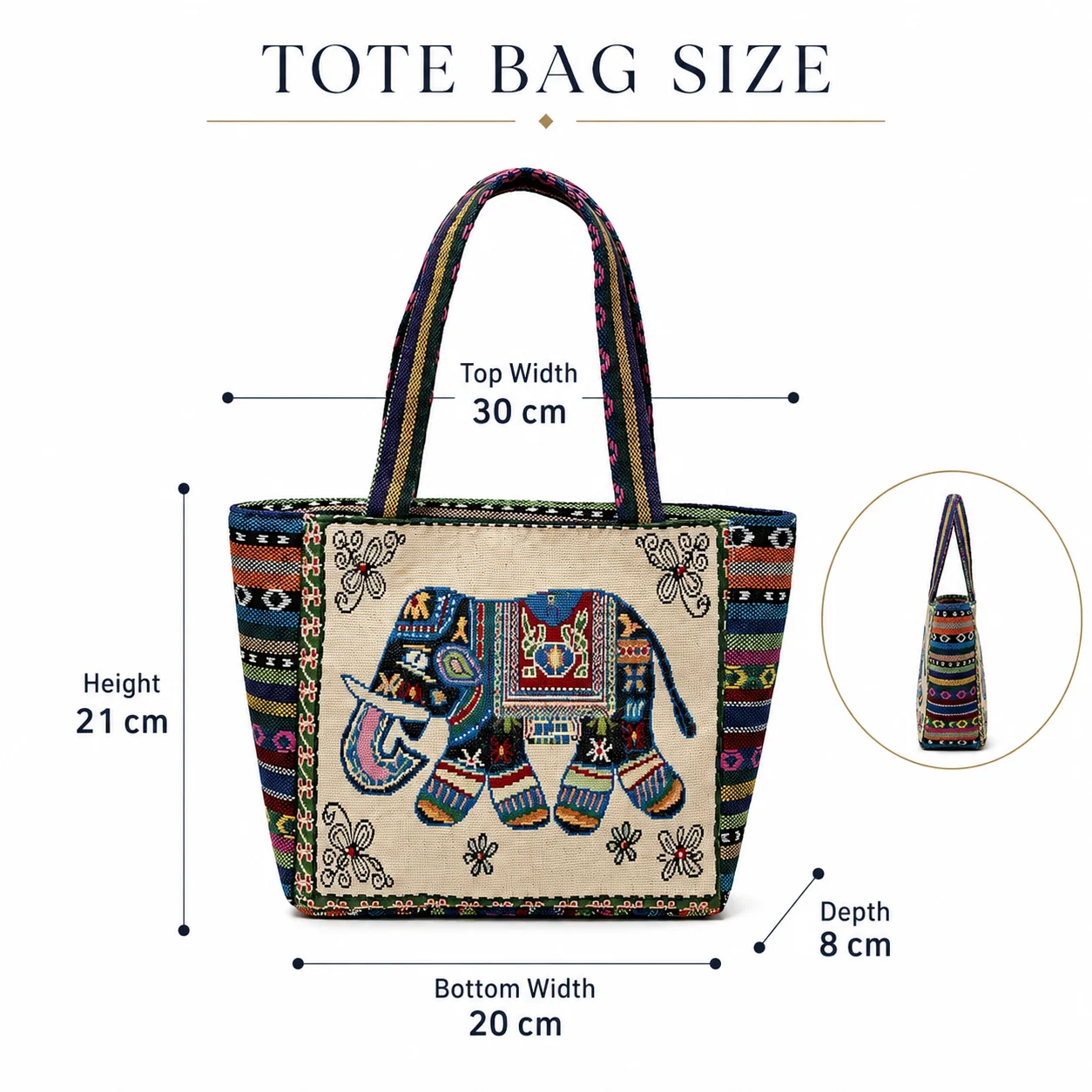 Vintage Ethnische Elefanten-Muster Gewebte Tragetasche Große Kapazität Reißverschluss-Handtasche Boho Schultertasche für Frauen Reisen Einkaufen Täglicher Gebrauch – Detail 2