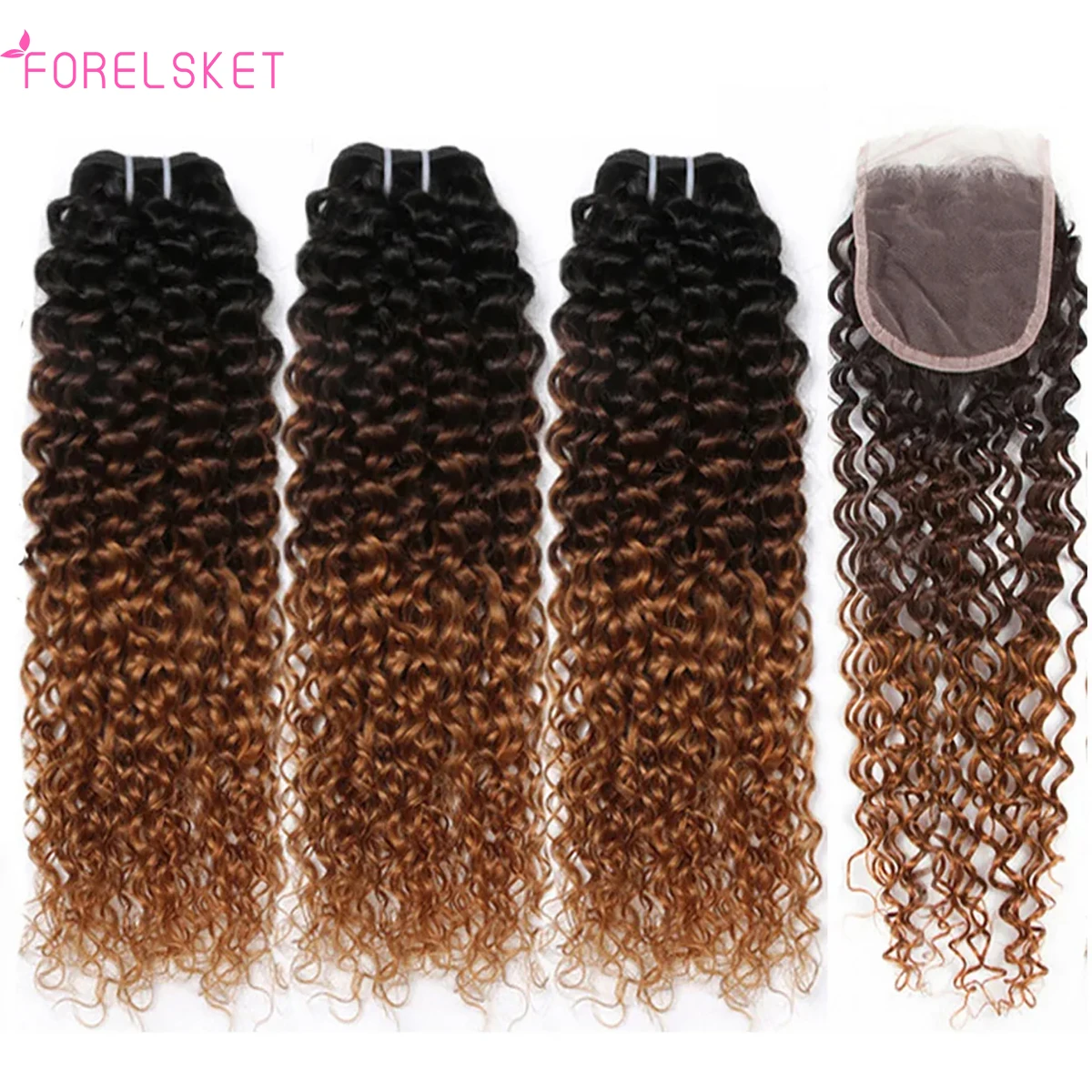 Ombre Afro Kinky Curly Hair Bundles With Closure 100% Human Hair Lace Closure With Bundles Remy Hair Extensions Human Hair Weave