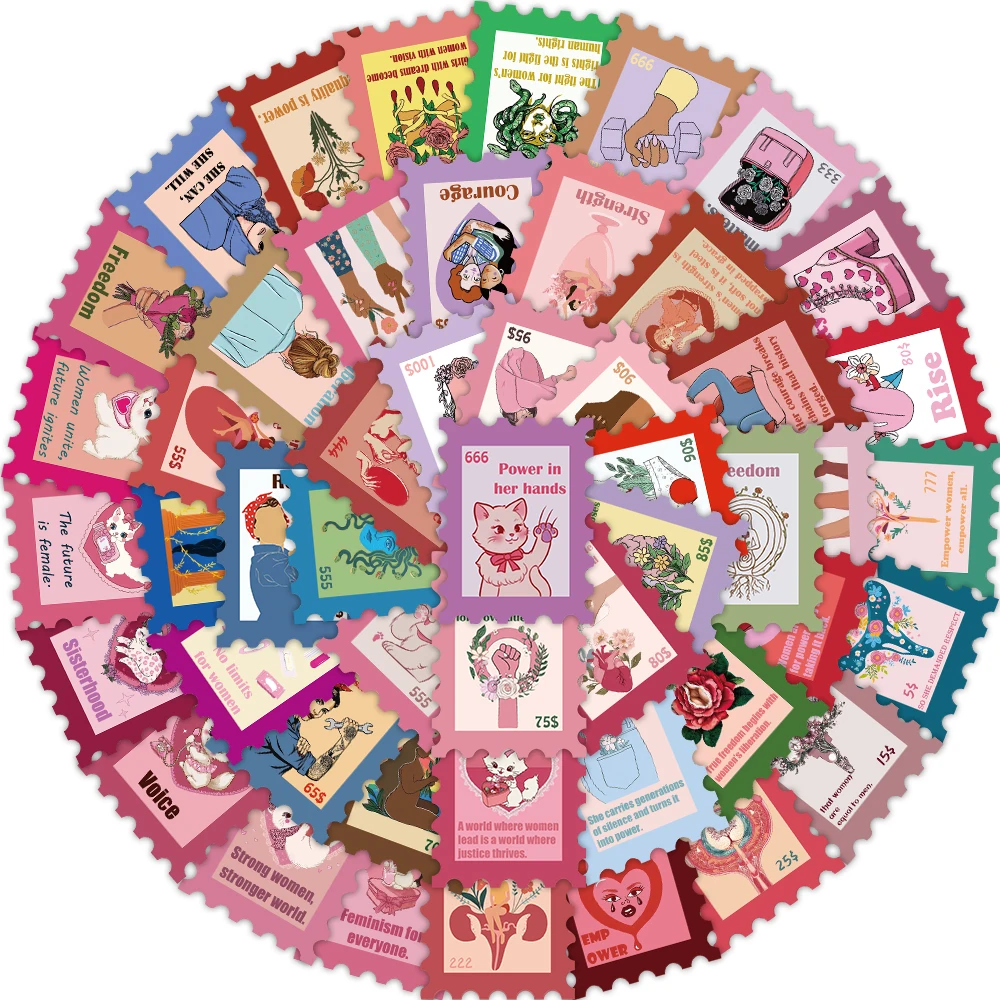50 pezzi di cartoni animati francobolli femministi adesivi graffiti chitarra decorativa custodia per telefono fai da te adesivi impermeabili per laptop giocattolo
