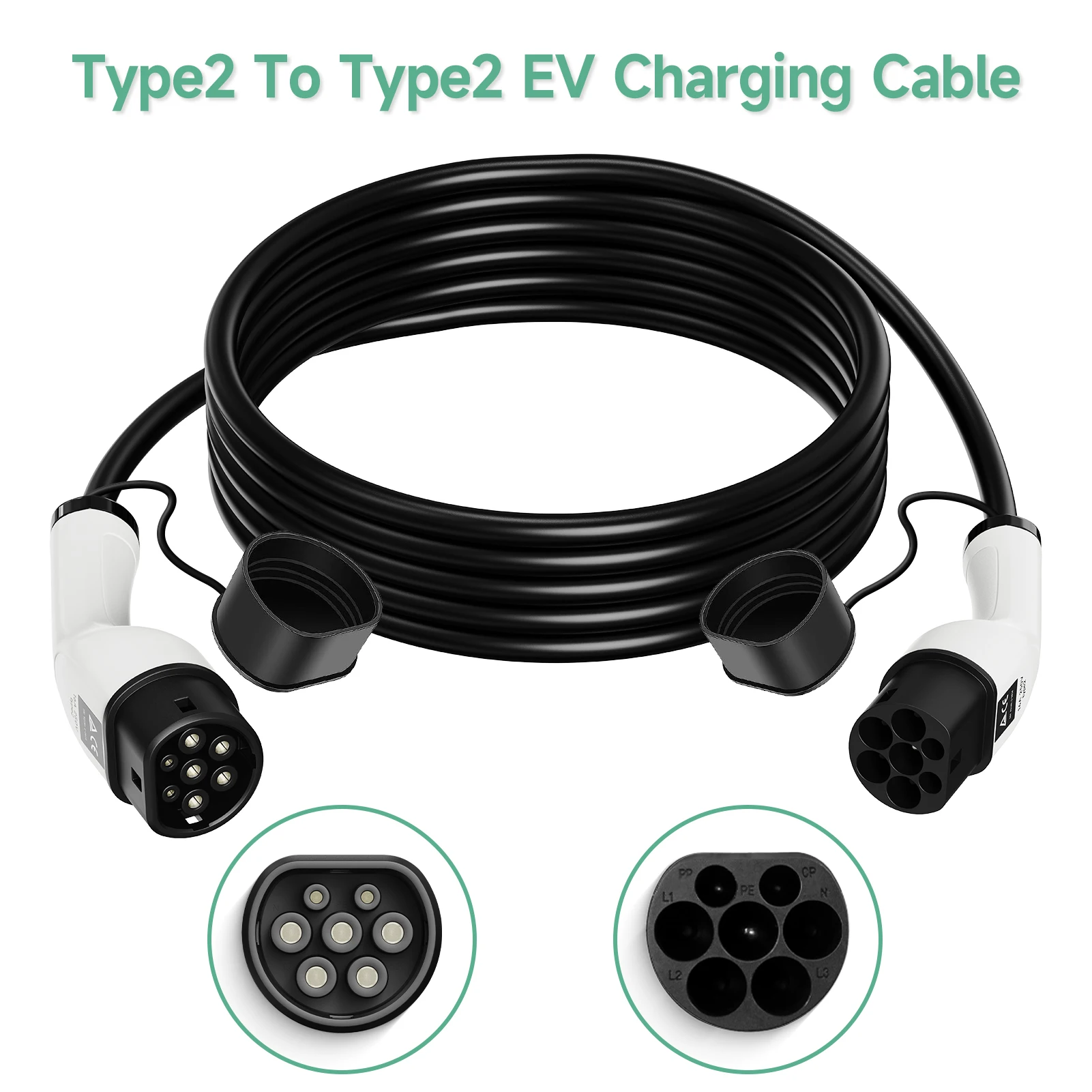 EV charging cable Electric car charger 32A three-phase 22kw IEC 62196 32A EVSE kit EV cable type 2 to type 2