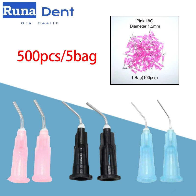 

500pcs/5bag Dental Bent Needle Tips Disposable Probe for Acid Etchant Resin Composite Reagent Delivery Syringe