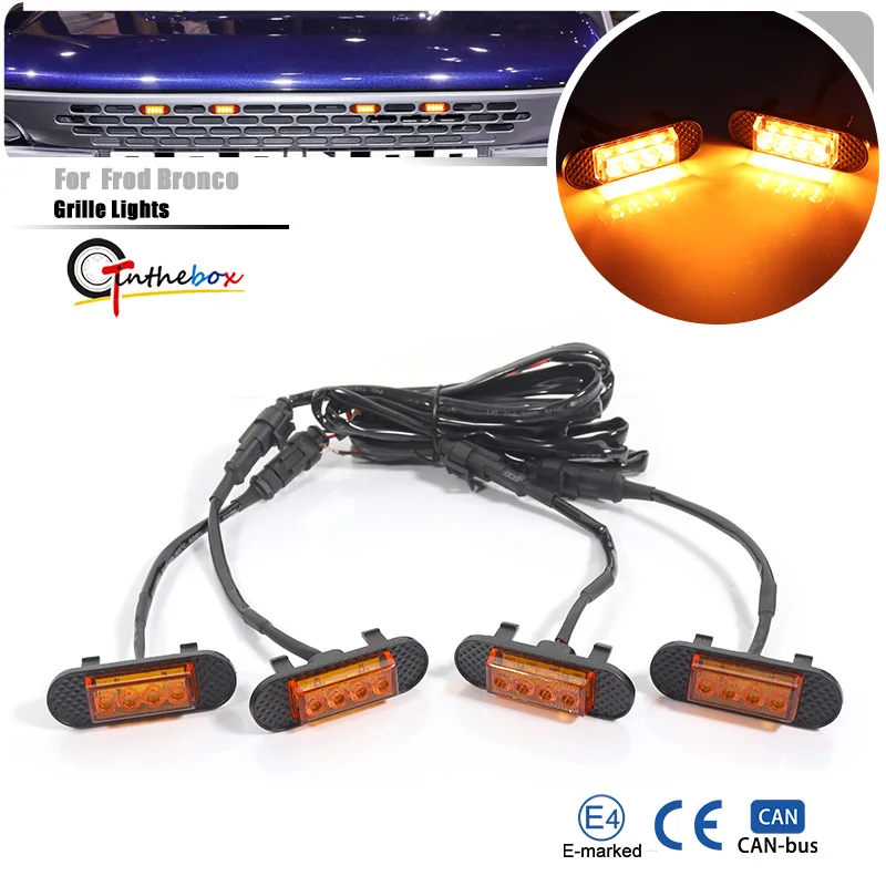 

5pc Car LED Front Grill Light For Ford Bronco Badlands, Wildtrak, Everglades & First Edition Daytime Running Light Warning Lamp
