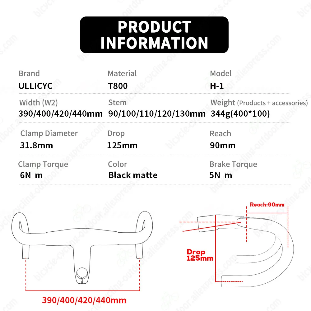 Road Bicycle Integrated Handlebar T800 Carbon Width 390/400/420/440mm Fork Steer Diameter 31.8mm /28.6mm Bike Integrated Bar