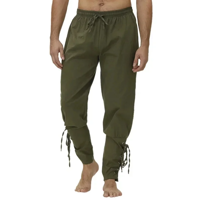 Spodnie pirackie ze sznurkiem Kostium wikinga dla mężczyzn Renesansowe średniowieczne spodnie Kostium na Halloween dla dorosłych Cosplay Modna odzież uliczna — zdjęcie 2
