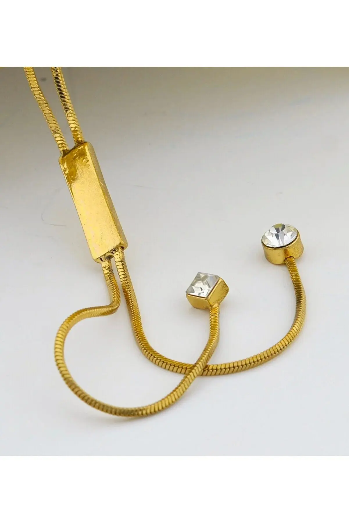 Gold Color Metal Shiny Stone Necklace 42cm.