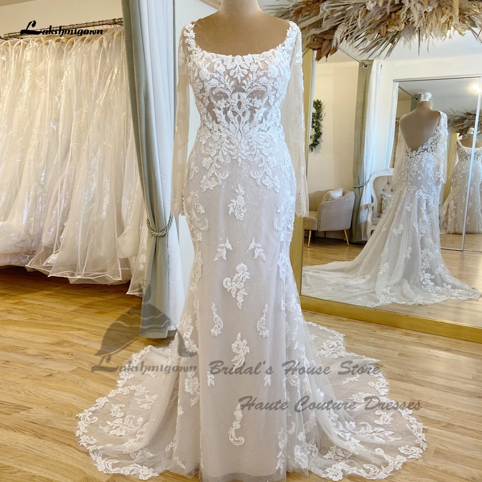 

Vestido Sexy Mermaid Wedding Dress Long Sleeve 2022 Square Neckline Elegant Women Bridal Lace Boho Wedding Gowns Abito Da Sposa