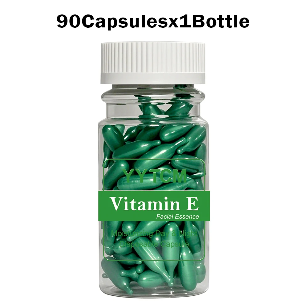 Vitamine E Serum Capsules, Essentiecapsules voor eenmalig gebruik, Hydraterende en vochtinbrengende gezichtshuidcapsules 90 capsules/fles - 1 fles