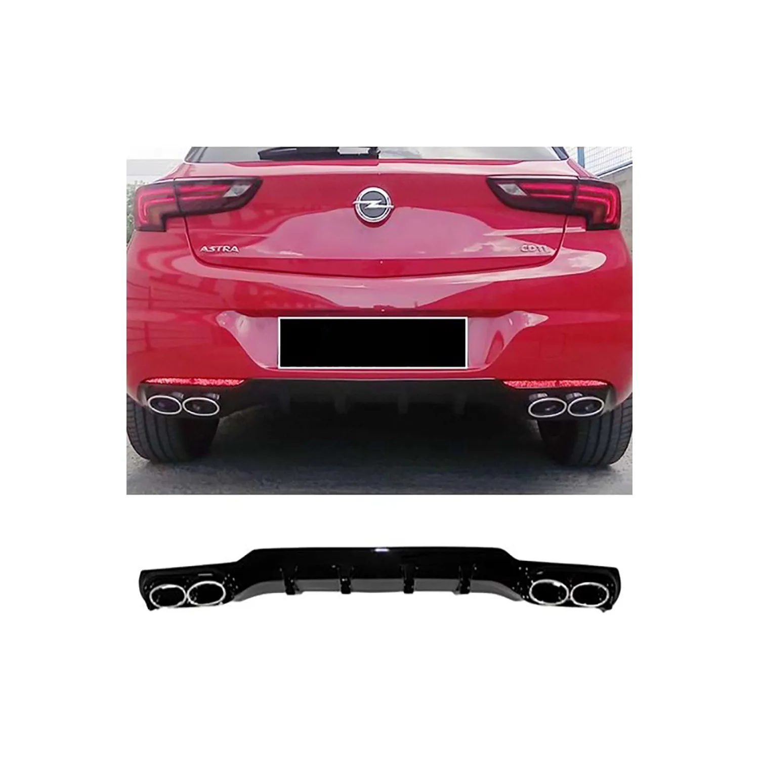 For Opel Astra K 2015 to 2021 Diffuser Opc St +exhaust Tip (chrome) P Black Set auto styling car accessories rare bumper spoiler