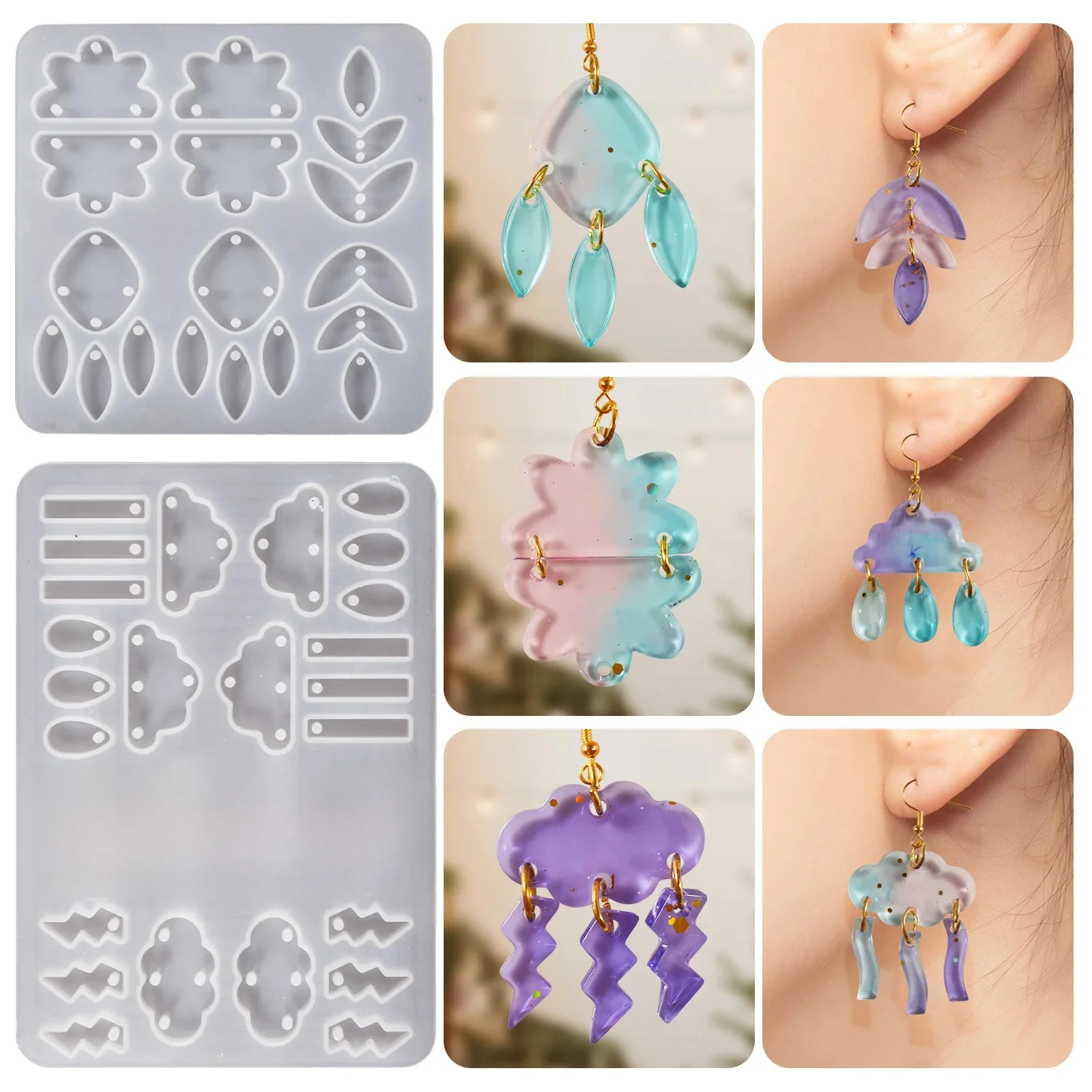 DIY w kształcie chmurki spadek kolczyk wisiorek formy brelok lustro silikonowe formy biżuteria z amuletem epoksydowa forma odlewnicza narzędzie do tworzenia biżuterii — zdjęcie 2