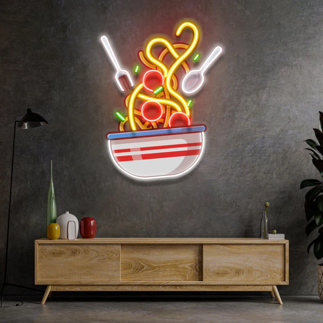 Spaghetti Neon Sign Noodles Neon Fast Food Decor Kitchen Restaurant Wall Decor Fried Noodles Art Neon