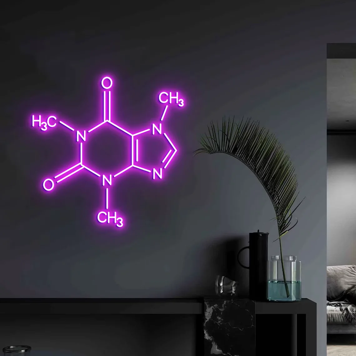 Caffeine Molecule Neon Sign Chemical Neon Sign Home Bedroom Decor Laboratory Wall Art Decor Personalized Sign Gift