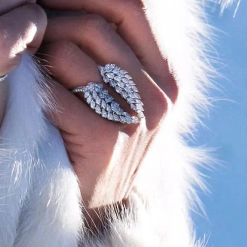 CAOSHI – bague ajustable en forme d'aile d'ange pour femmes, pavée de cristaux de zircone brillants, accessoires de fête, bijoux délicats