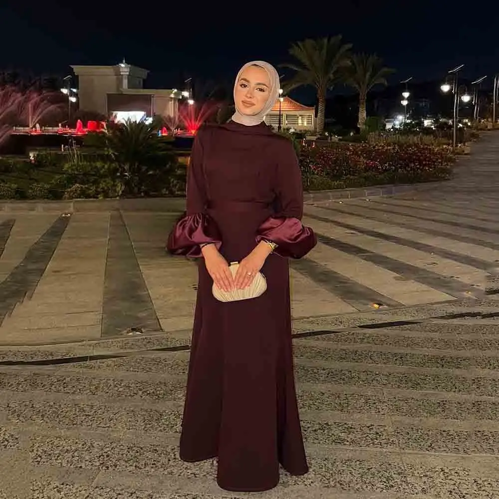 

Msikoods Muslim Long Sleeve Evening Dresses 2026 Modest High Neck Satin Elegant Party Dress Women's Prom Dress Customized
