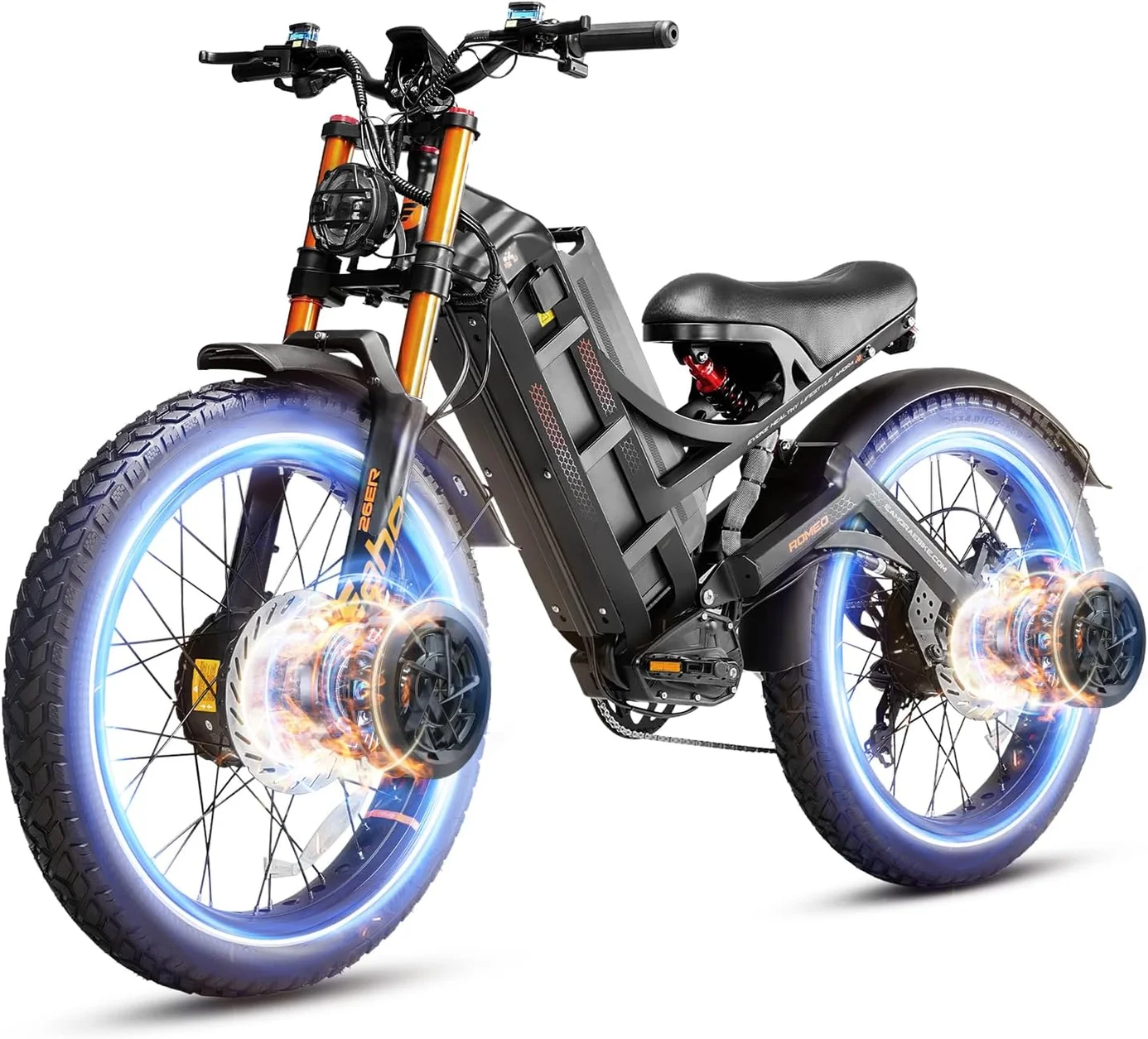 Romeo Pro 5000W Eb!Ke - 50Mph 5600W 60V 80Ah Full Suspension Hydraulic Brakes Electric Bike 26 Mountain Bike for Off-Road Commuting E-Bike