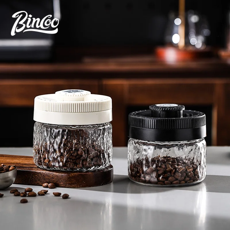 Bincoo Vacuum Coffee Canister, Hammered Glass Airtight Coffee Bean Storage Jar with Date Tracker Lid, One‑Touch Vacuum Seal Cont