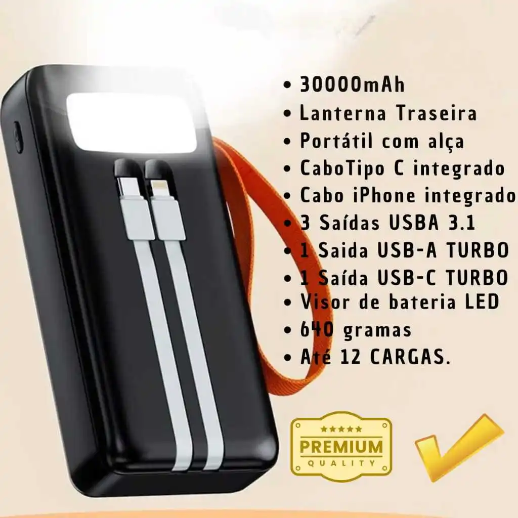 Power bank turbo Carregador portátil 30000 mAh 22.5W Mi Turbo Charger Super Rápido