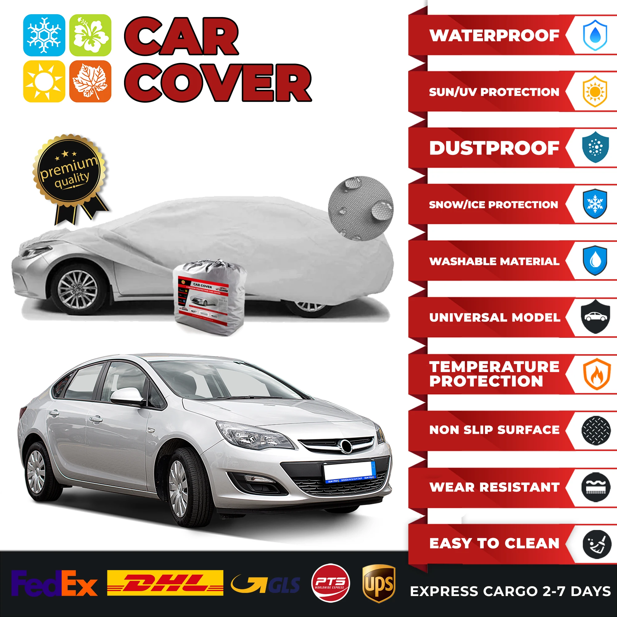 Car Cover for Vauxhall Opel Astra J Sedan 14 Universal Car Cover Indoor Outdoor Full Auto Cover Sun UV Dust Resistant Protection