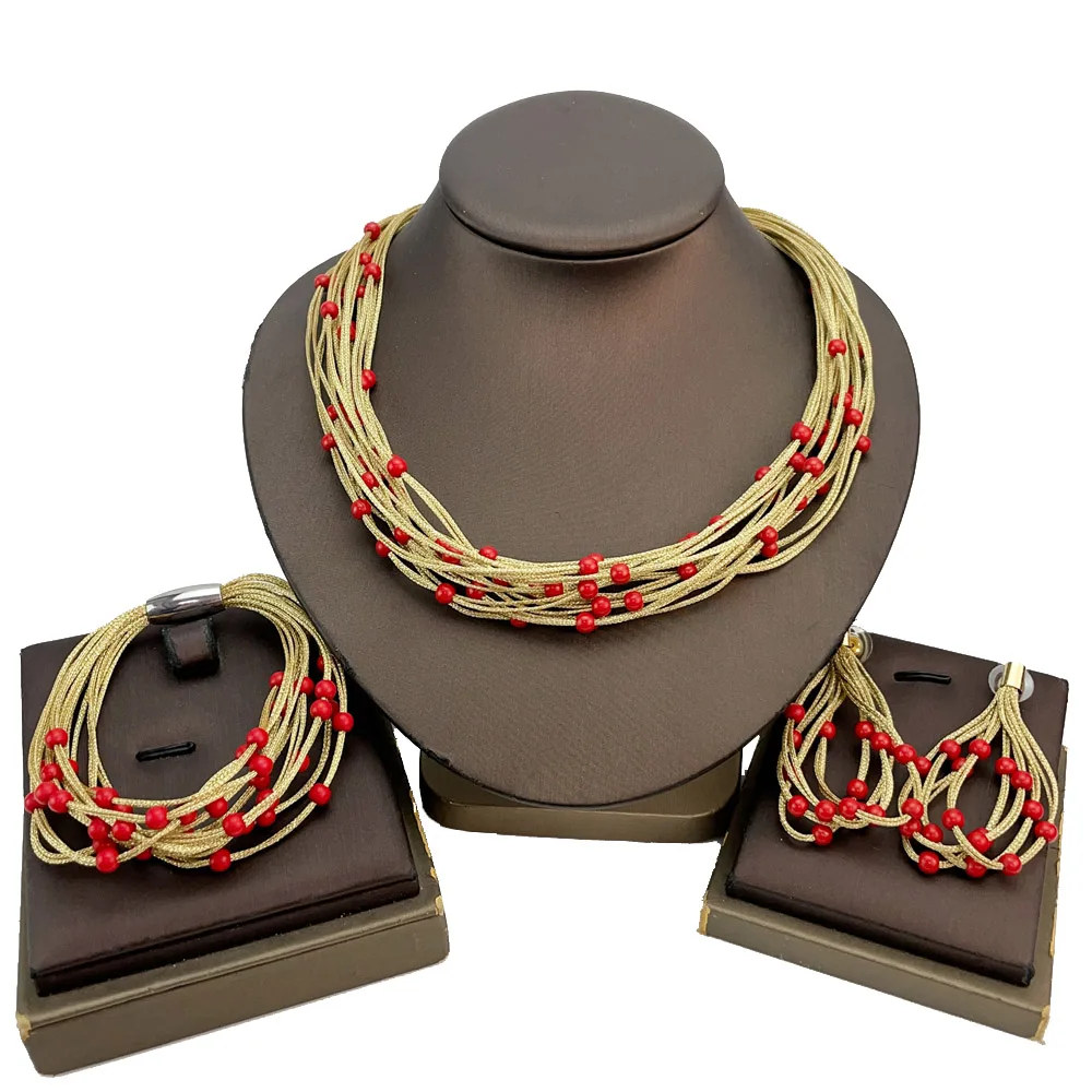 

Yuminglai Dubai Gold-Plated Jewelry Set For Women Earrings Bracelet Rings Wedding Party Gifts Women's Accessories FHK21435