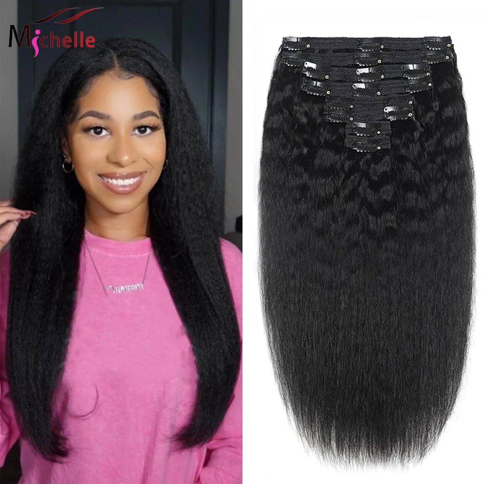 

Накладные прямые волосы Kinky Straight на заколках, 120 г, полный комплект, бразильские натуральные волосы Remy, 8 прядей