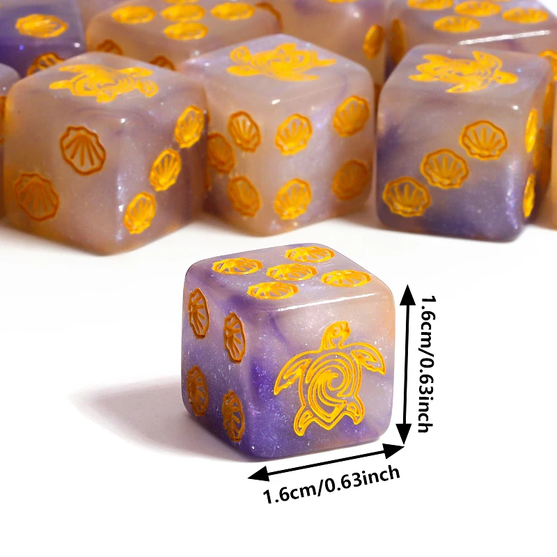 1/3 Pcs Acrylic Dice with Turtle and Seashell Patterns D6 Dice – Novel Six-Sided Game Dice, Suitable for Tabletop Role-Playing G