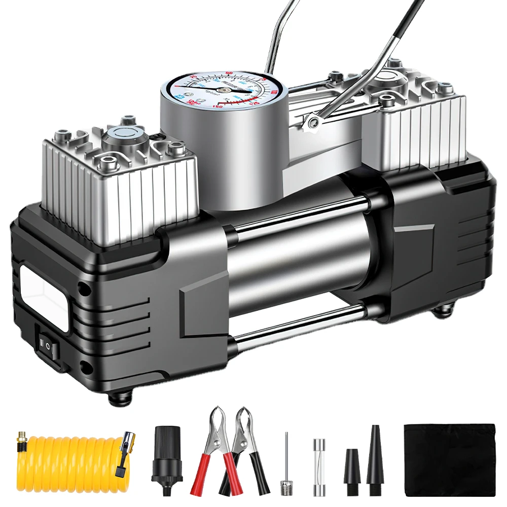 AliExpress FGRYB 12V Dual Cylinder Car Tyre Inflator Portable Air Compressor Fast Pump with LED Light Digital Gauge for Car Motorcycle Bike