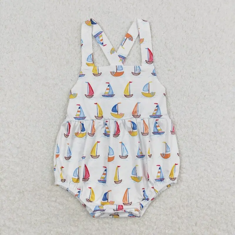 

X12.16 SR1061 Wholesale boutique Summer baby boys' romper sailboat white vest Rompers