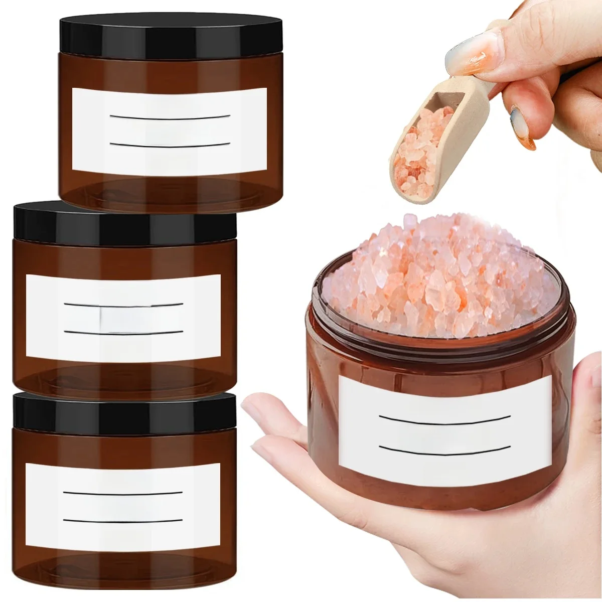 Conteneur de stockage de sel de bain, masque capillaire ambre réutilisable, boîte distributrice de gommage corporel au sel de mer, étui de sel de douche de salle de bains