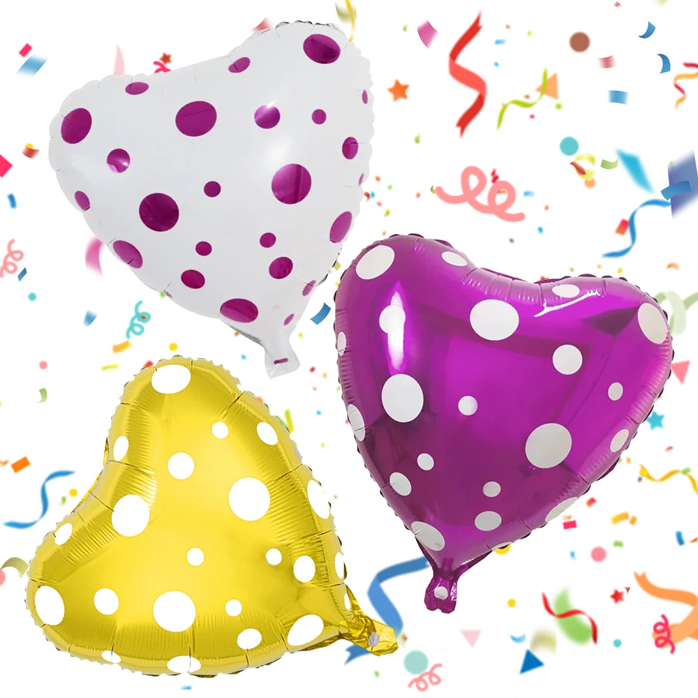

Heart Shaped Polka Dot Balloons 18 Inch Aluminum Film Balloon for Holiday Birthday Party Date Valentine Decoration Supplies