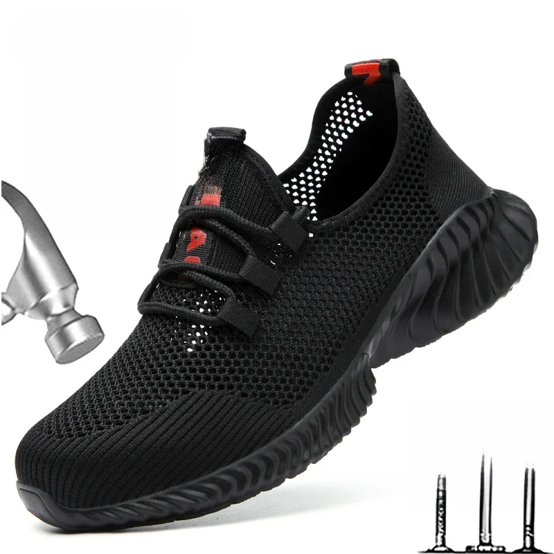 Atmungsaktive Herren-Arbeitsschuhe, Sommer-Sicherheitsschuhe, leichte Schutz-Sneaker, Sicherheitsschuhe mit Stahlkappe, pannensichere Herrenstiefel