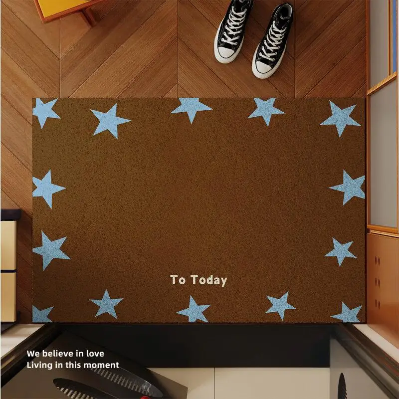 Retro Maillard Solid Color Door Mat Anti-Slip PVC Silk Loop Hallway Carpet Washable Waterproof Welcome Doormat Entrance Foot Pad