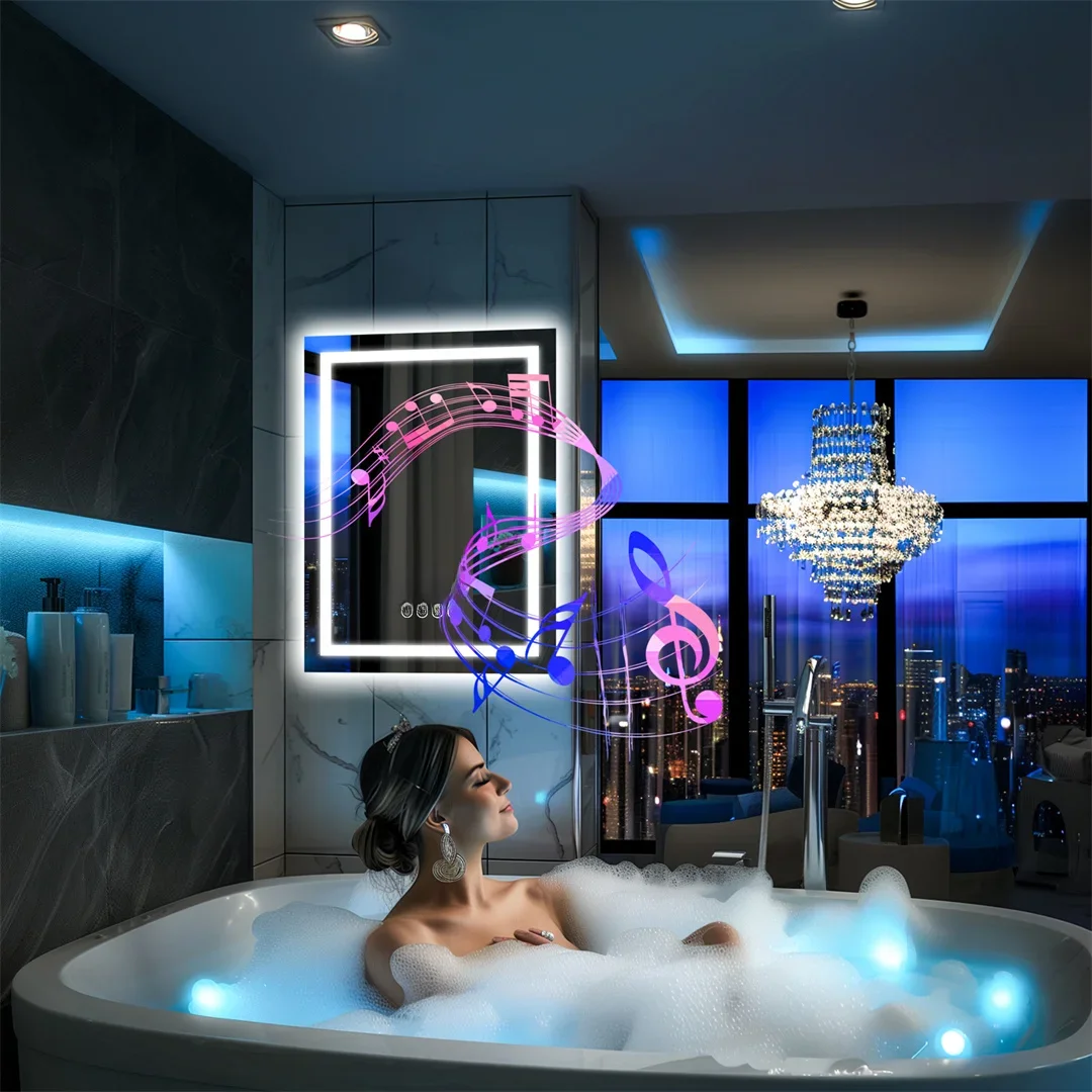 Luvodi Bluetooth Badkamer Spiegel Tijd Temperatuur Muur Hang Make-Up Spiegel Met Bluetooth Speaker Dimbaar Anti-Fog - afbeelding 2