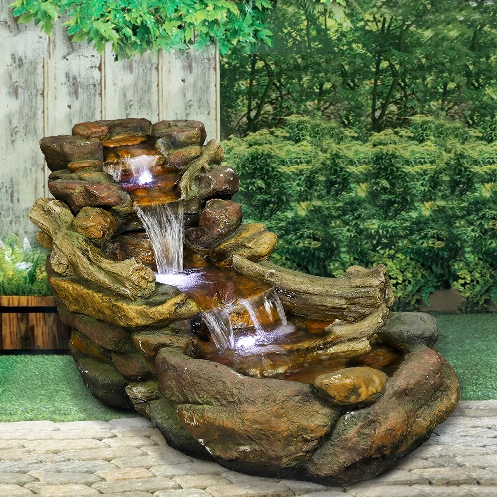 Cascading Outdoor Rock Fountain with LED Lights - 39