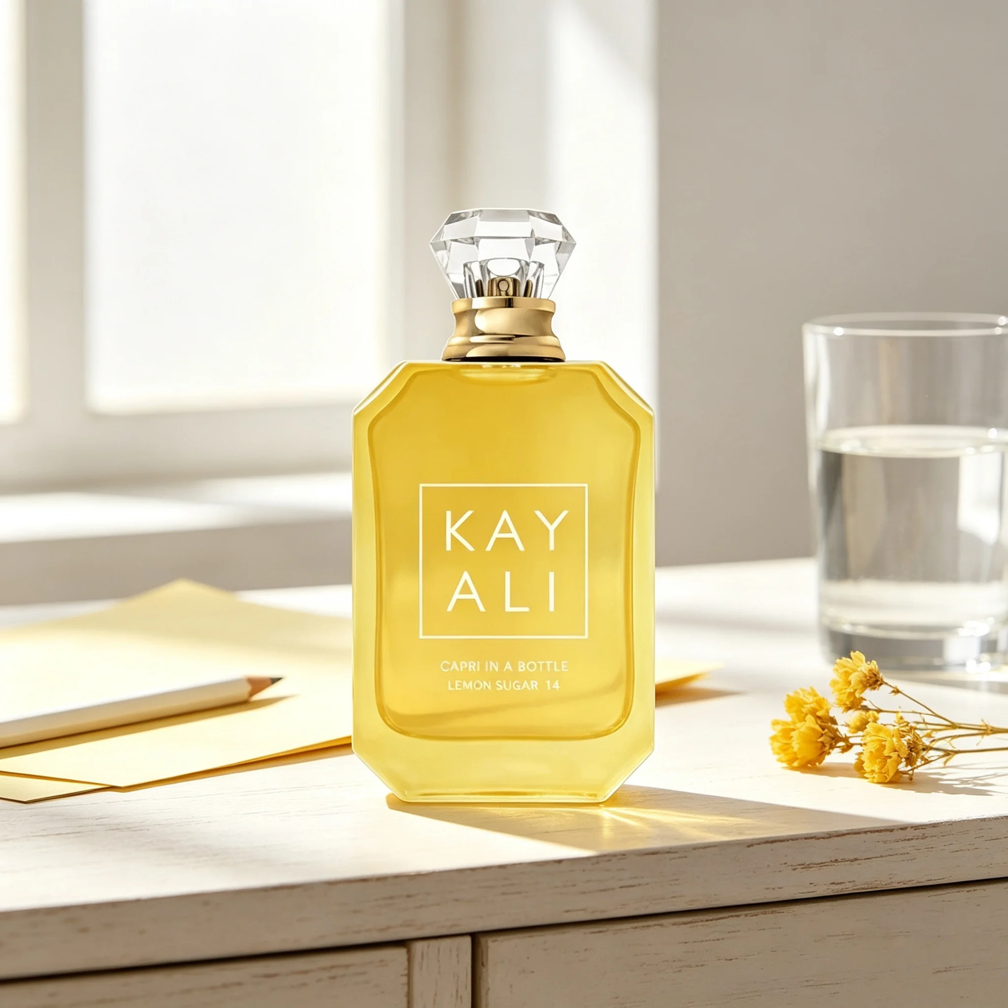 Kayali-14 Capri In A Bottle Lemon Sugar Fruity Perfume Crystal Diamond Cap Golden Yellow Bottle Long Lasting Holiday Gift for Valentine Birthday Wedding view 2