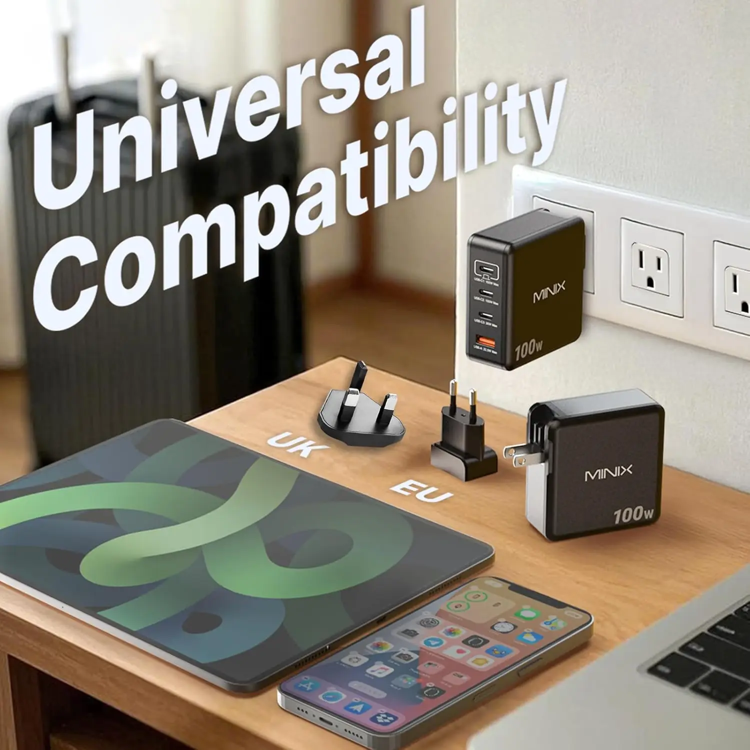 MINIX P100 100W GaN USB C Fast Charger Foldable Travel Wall Charger for MacBook Pro Air iPad Pro iPhone Galaxy S25