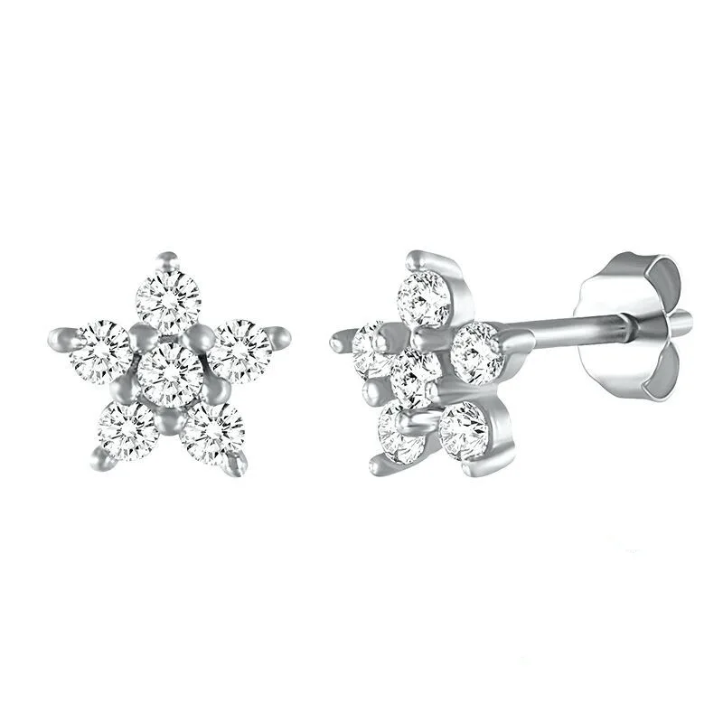 Copper Plated 14k Gold Pavé Crystal Five-pointed Star Earrings Women Simple Fashion Wedding Jewelry Accessories