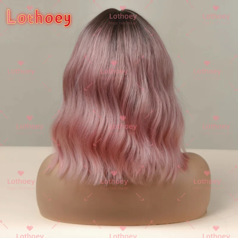 Розовый градиент, короткий вьющийся парик, женский свободный волнистый парик для косплея с матовыми летними вечерами, костюмированные события, волосы из человеческих волос