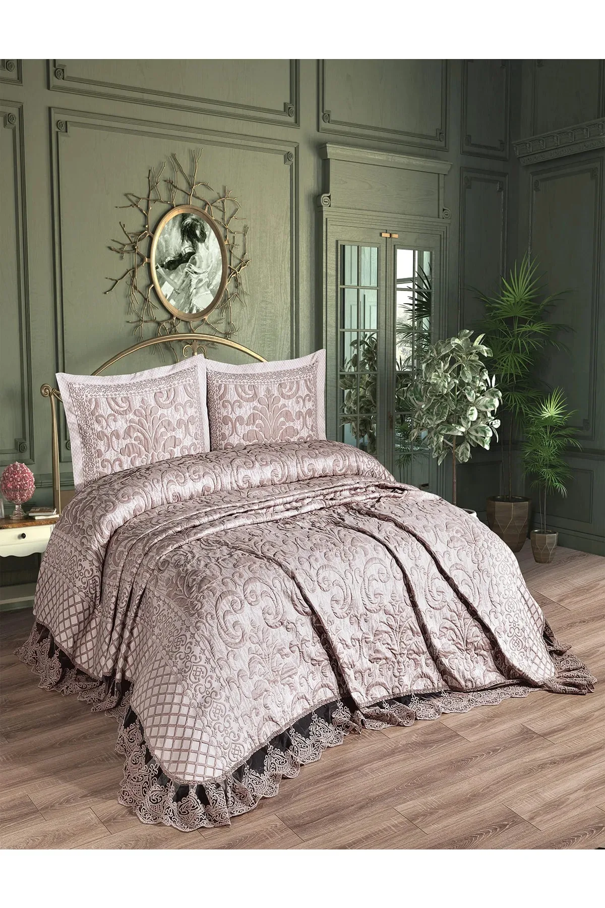 

KC HOME TEXTILE Kamila Double French Lacy Muslin Bedspread (260x260) (kapicino) Kamila-Kapicino