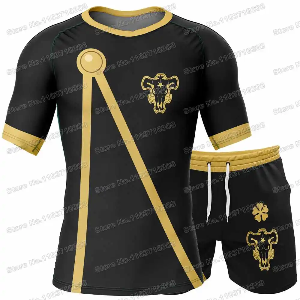 Black Clover Rash Guards Surfing Jersey Beach Skating Shirts Summer Swimwear Diving Gym MMA BJJ Men Jiu Jitsu Fitness Tops