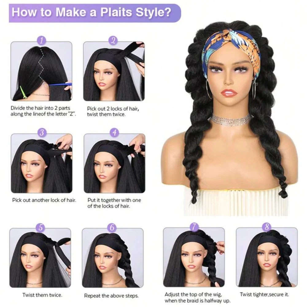 แถบคาดศีรษะวิกผมวิกผมผมมนุษย์ Kinky ตรงแถบคาดศีรษะวิกผมวิกผมผมมนุษย์สําหรับผู้หญิงไม่มีวิกผมลูกไม้ด้านหน้าเต็มรูปแบบทําวิกผม