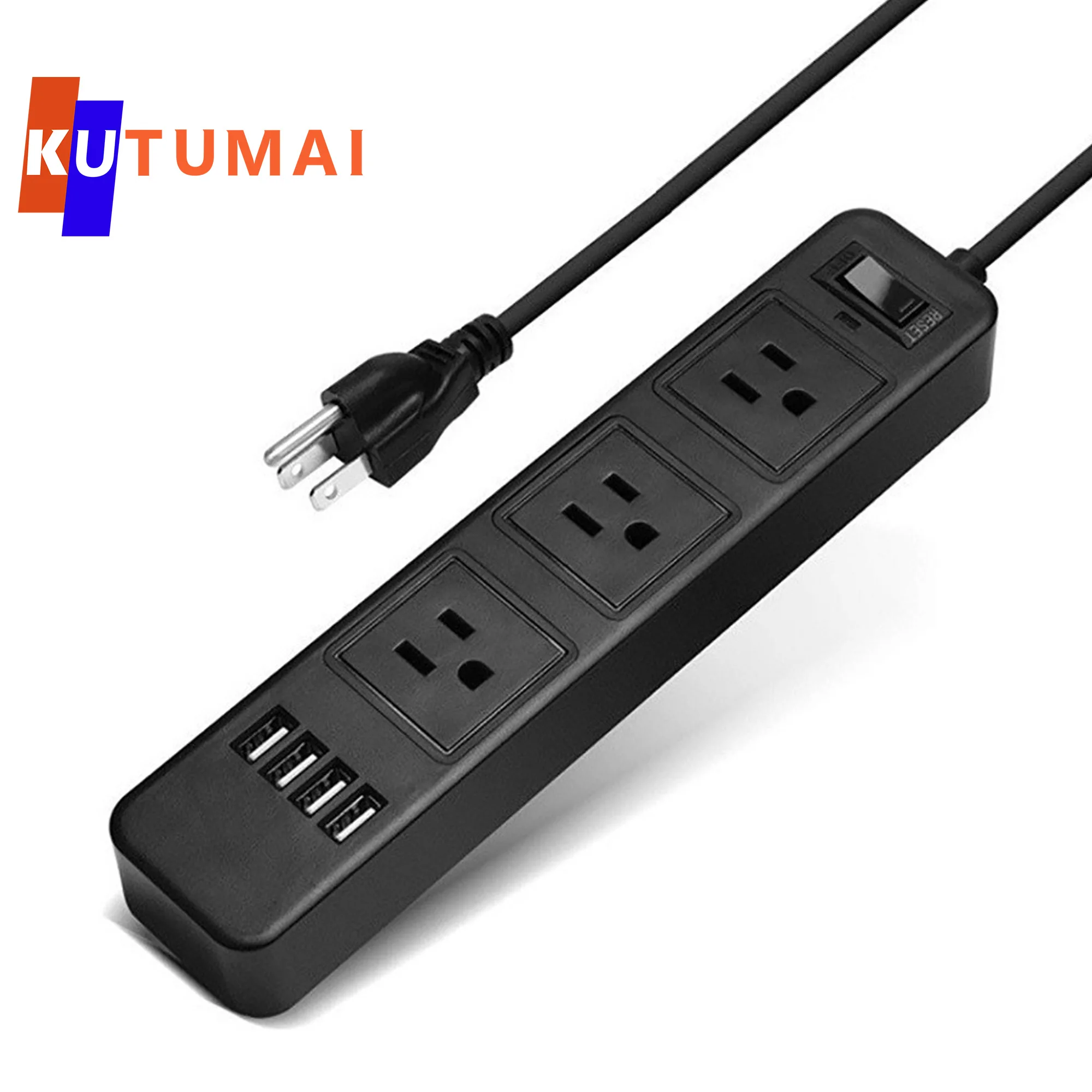 US Plug Power Strip Multi Electrical Socket 3AC+4USB Fast Charging Ports,6.5FT Extension Cord Surge Protection For Home Office