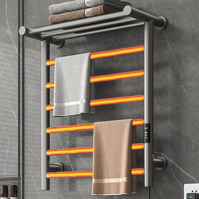 OXG Rak Handuk Pemanas Listrik Terpasang Di Dinding Pengering Penghangat Kamar Mandi Sterilisasi Hemat Energi dengan Timer, dengan Rak Atas