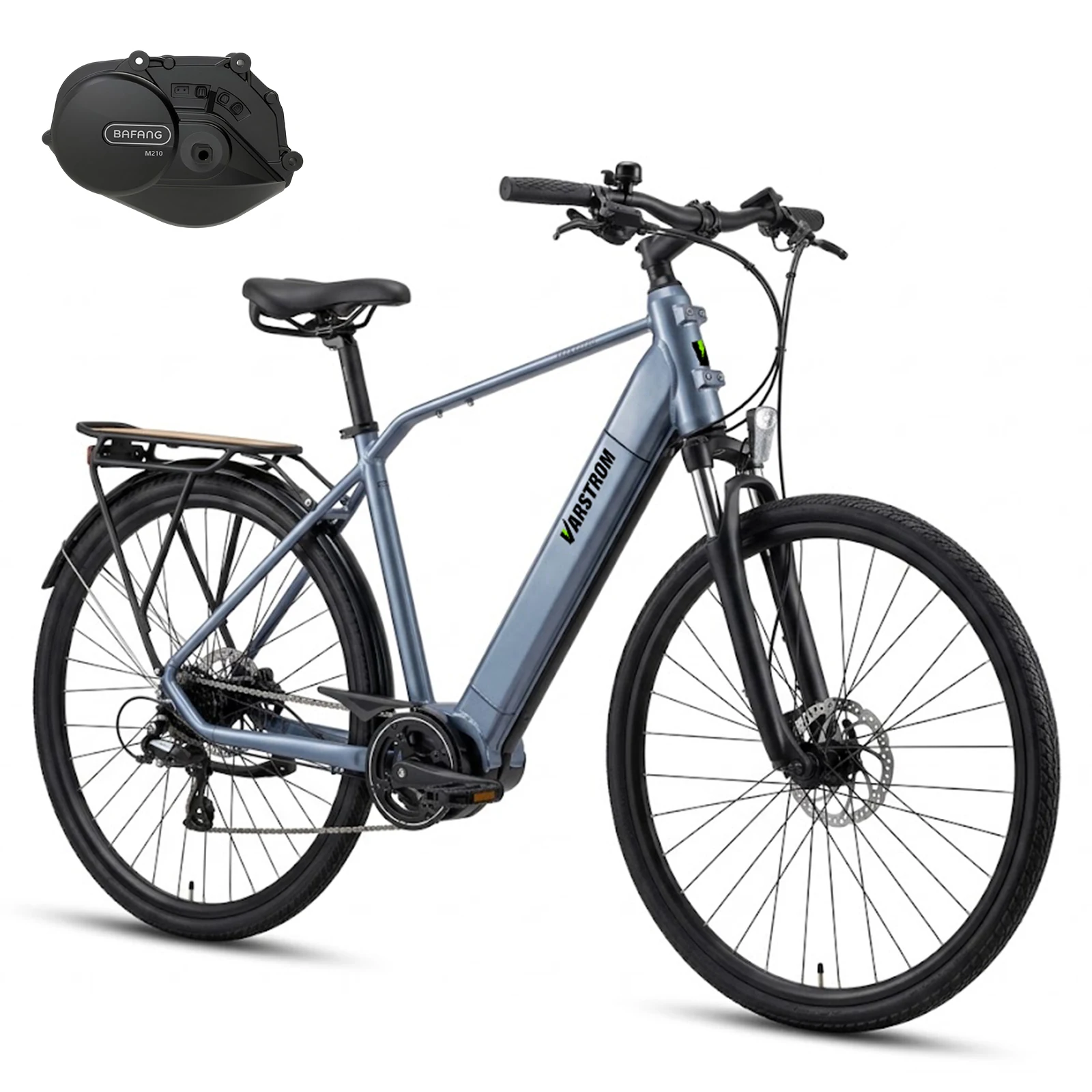 Varstrom Bici Elettrica Mid-Drive 250W Bafang M210 Motore 700C *38C Uomo e Donna Opzionale Con Batteria Rimovibile 36V 13Ah 468Wh 8-Velocità Display LCD DPC13 120km Autonomia per Lavoro, Turismo,