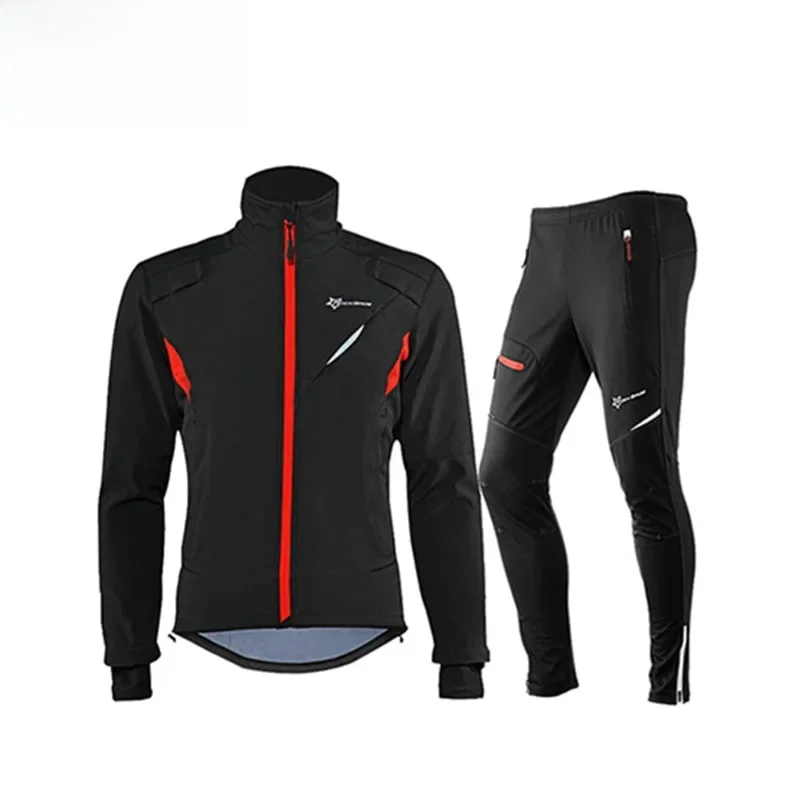 ROCKBROS zestaw rowerowy zimowy termiczny polar odzież sportowa wiatroszczelna kurtka spodnie strój sportowy na świeżym powietrzu mężczyzna kobieta zestaw odzieży rowerowej — zdjęcie 2